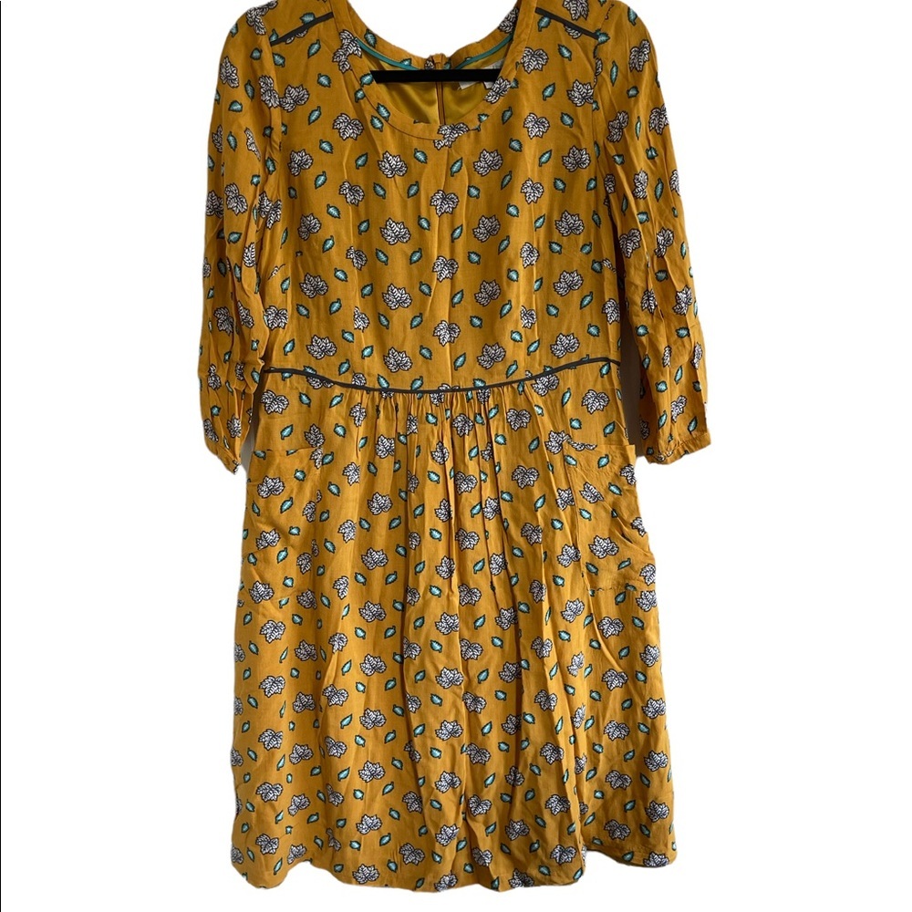 Boden Mustard Yellow Floral Tie-Back Midi Dress